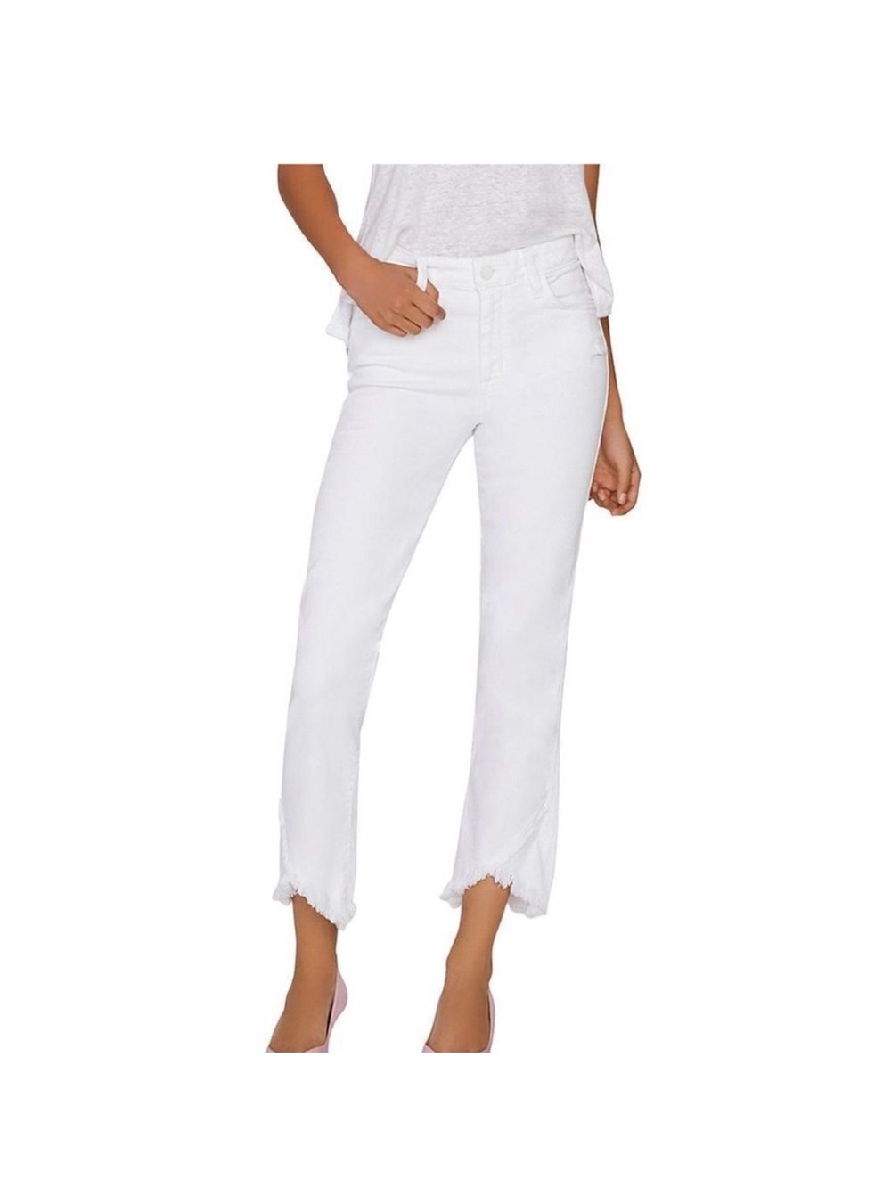 SANCTUARY Sz 30 Modern Straight Crop White Denim Jeans EUC Frayed Ankle